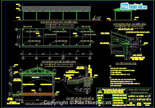 Bản vẽ nhà để xe mái tôn vì kèo thép KT 4x17,5m